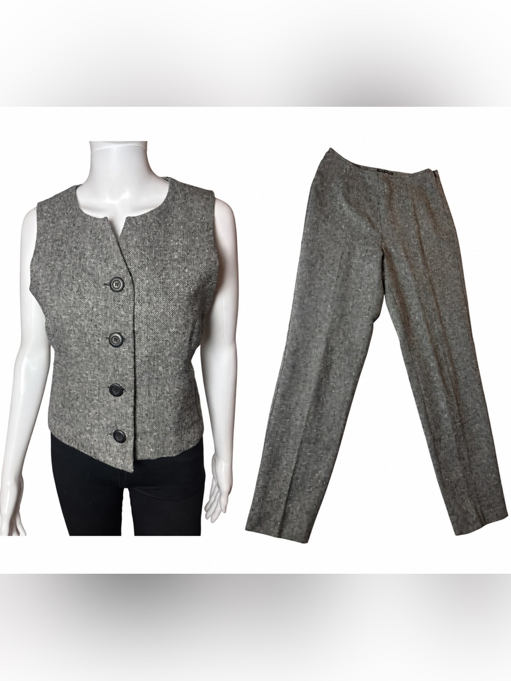 Vintage Esprit de Corp Tweed Vest Pants SUITE SET 🖤🤍 Size 5/6 Medium